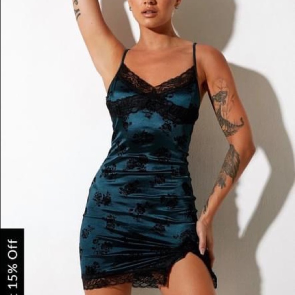 COTI BODYCON DRESS IN ROSE FLOCK FOREST GREEN